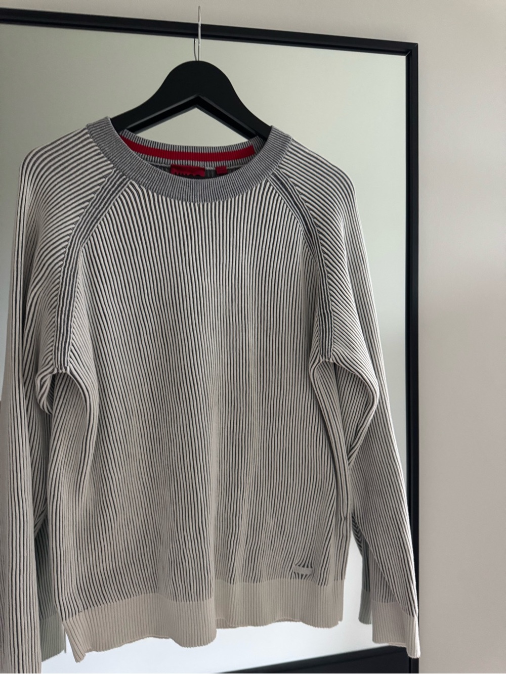 Hugo Boss Men's Light Gray Striped Crewneck Sweater